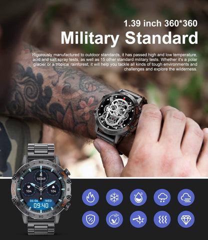 - Military Smart Watch for Men 2023 | Bluetooth Voice Call Compatible Android iOS Phone -