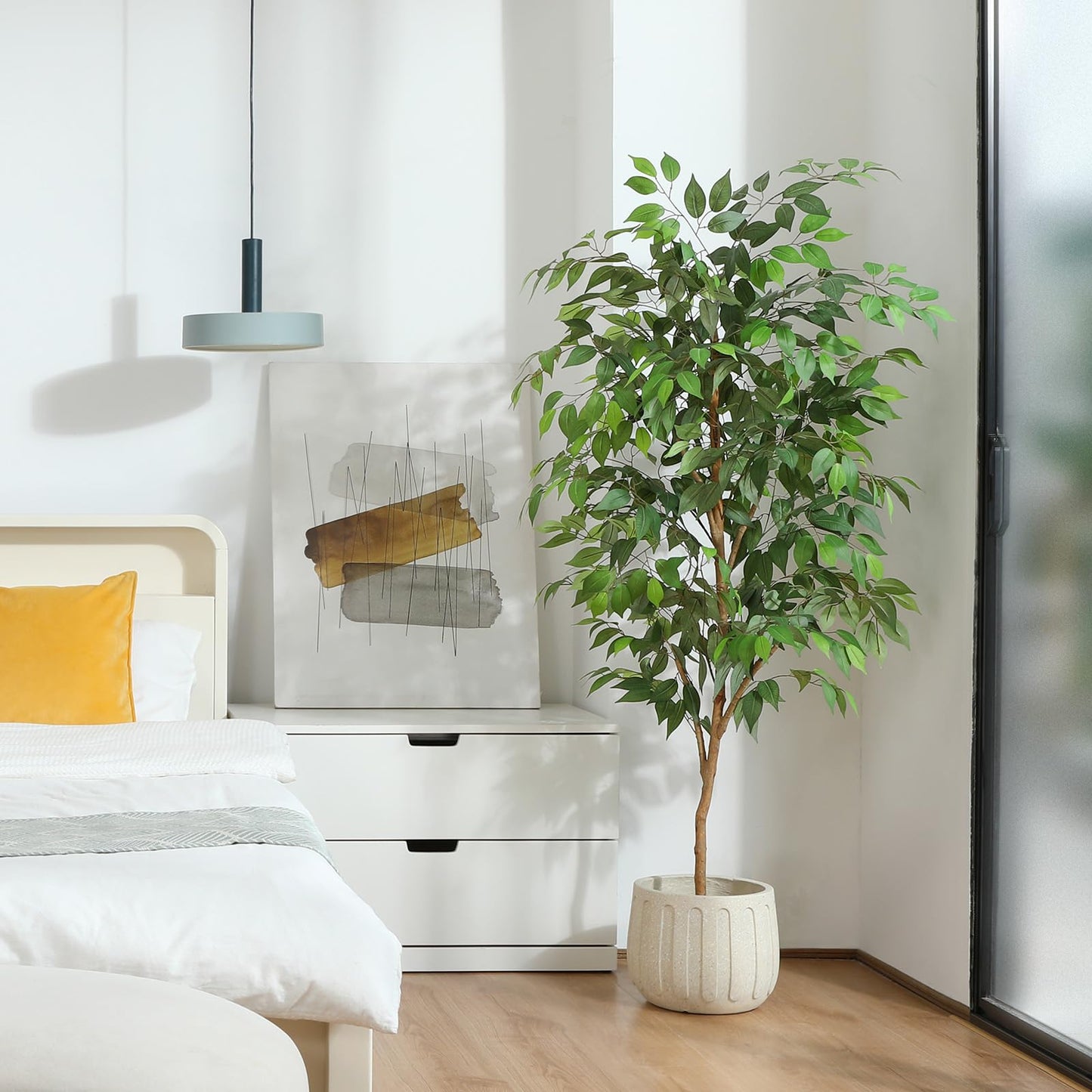 - Fopamtri Artificial Ficus Plant 150cm Large Fake Plants Indoor with Natural Wood Trunk -