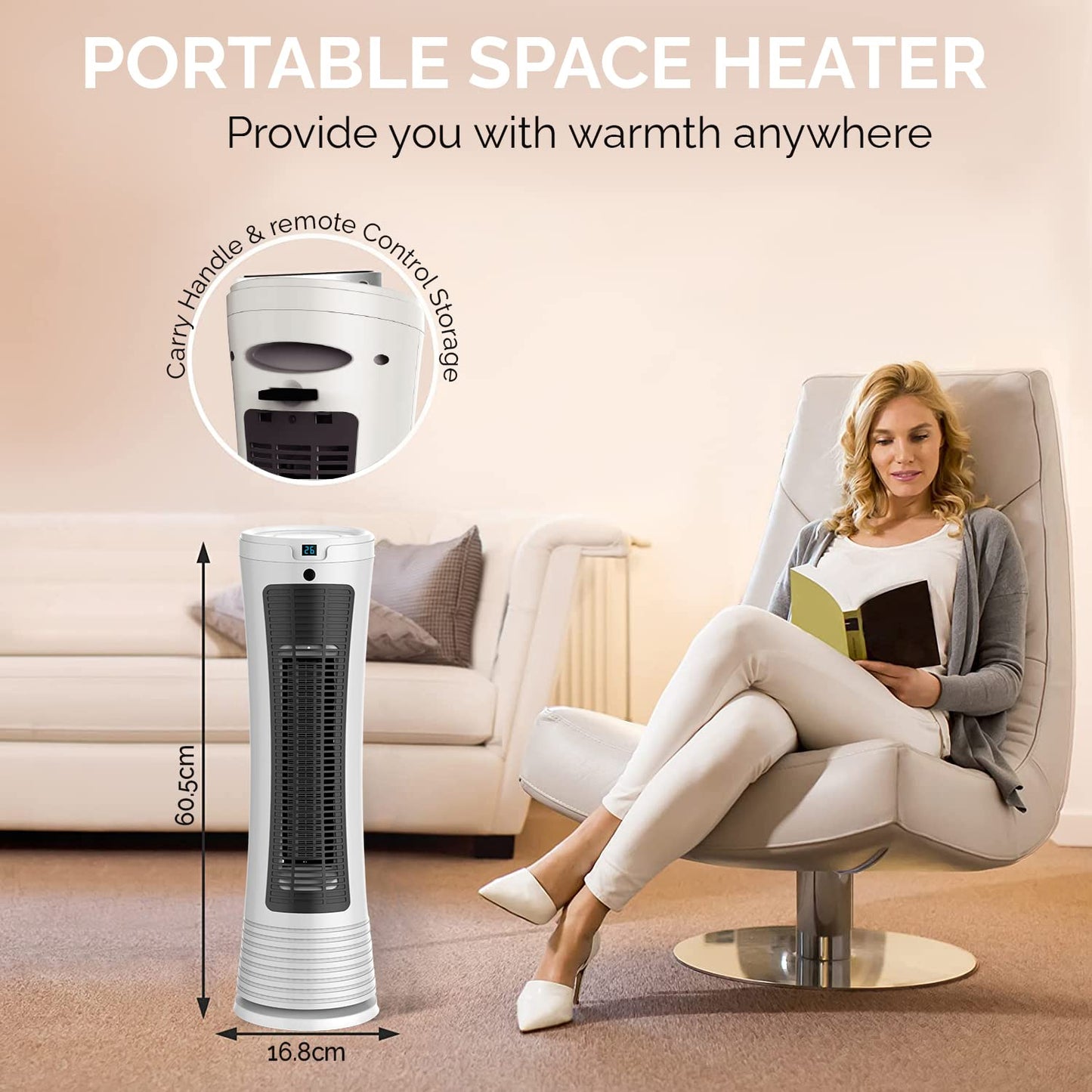 - Senelux Tower Space Heater | 2000W Portable Electric Ceramic Fan Heater -