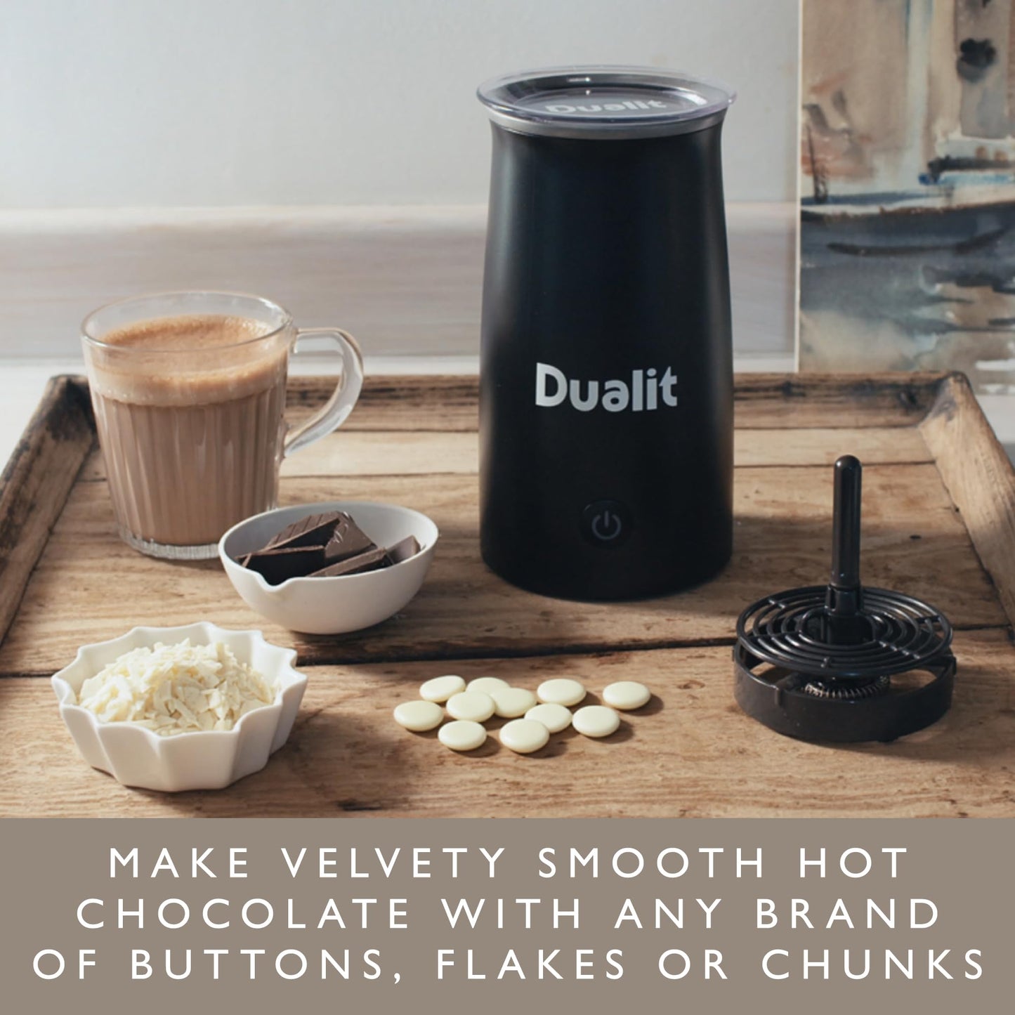 - Dualit Handheld Milk Frother |  One Touch Operation | Removable Whisk for Easy Cleaning | Cordless | Non-Stick | 340 ml Black -