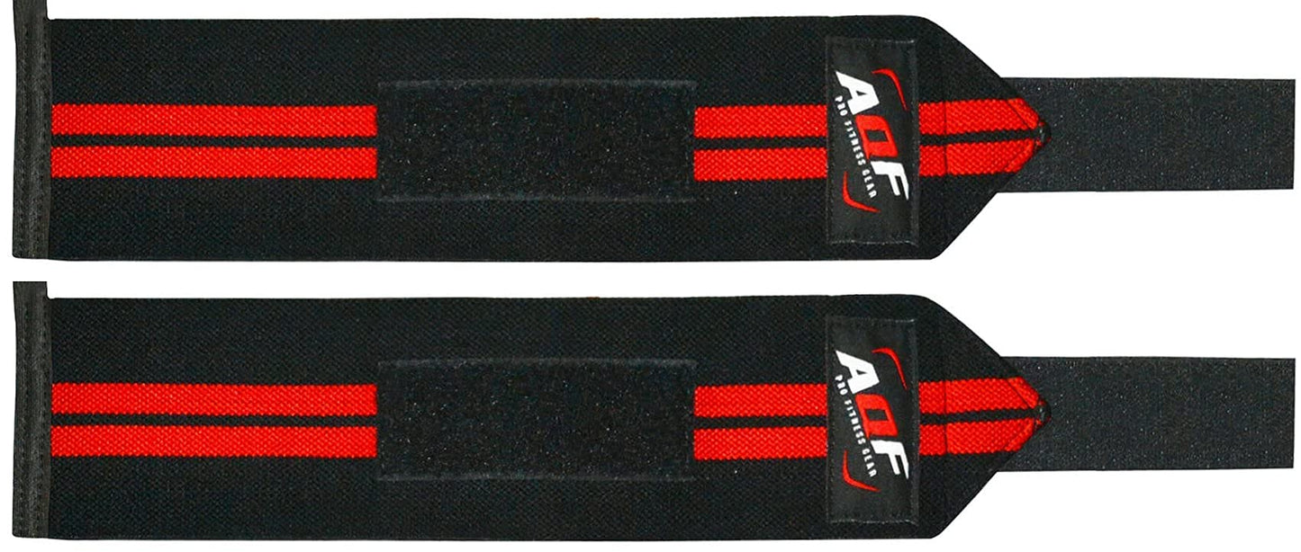 AQF Power Weight Lifting Wrist Wraps Supports Gym Training Fist Straps - Sold as Pair & One Size Fits All (Black)