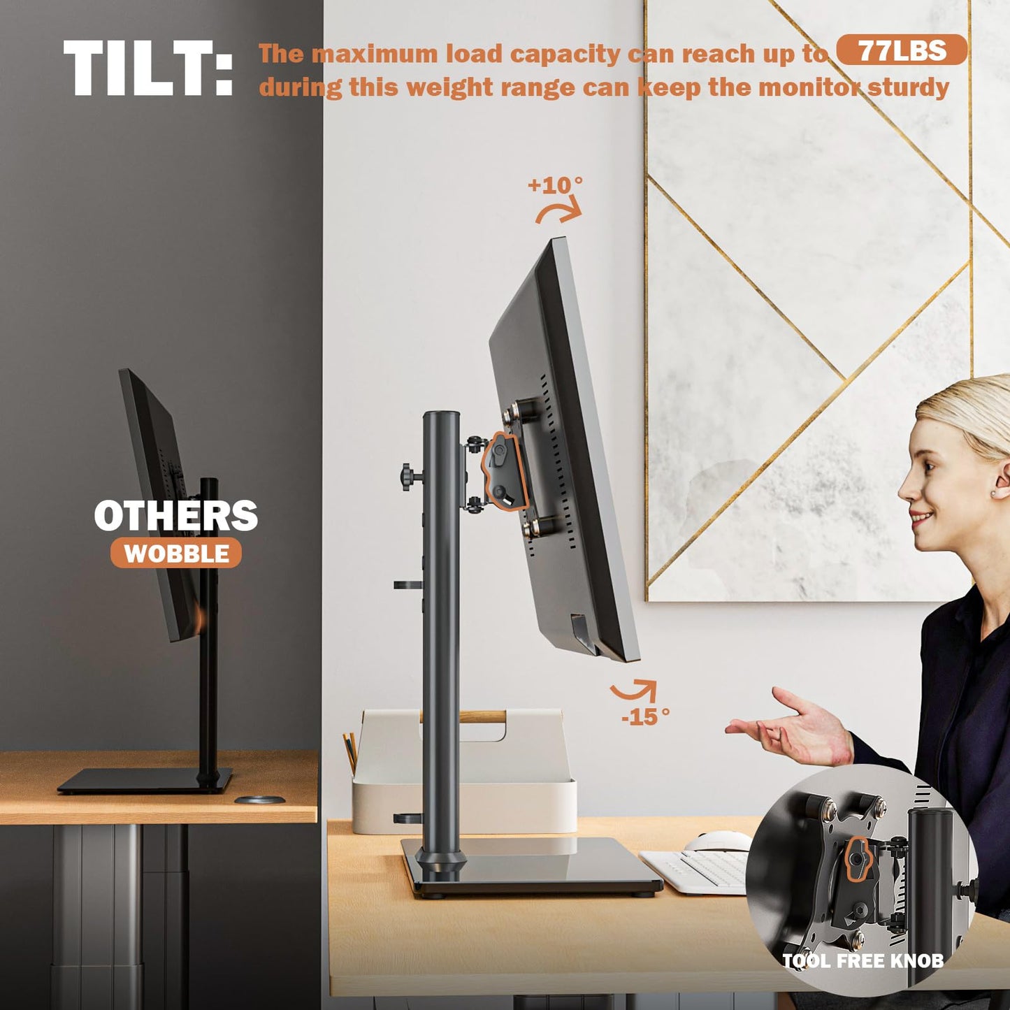 - Single LCD Computer Monitor Free-Standing Desk Stand Riser | 13 inch to 32 inch Screen -