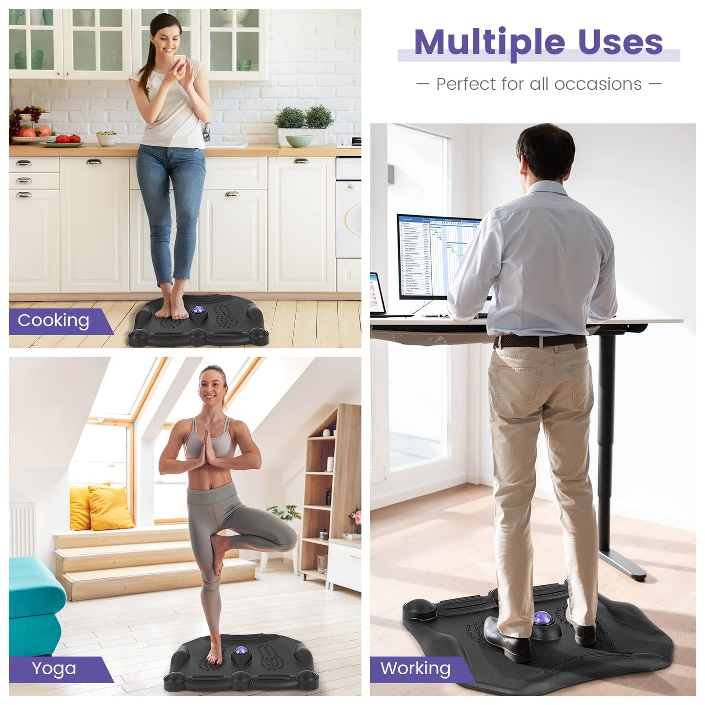 COSTWAY Anti Fatigue Mat, Ergonomic Standing Desk Mat, Acupuncture Foot Points Comfort Floor Mats for Home Kitchen Office (with Rolling Massage Ball)