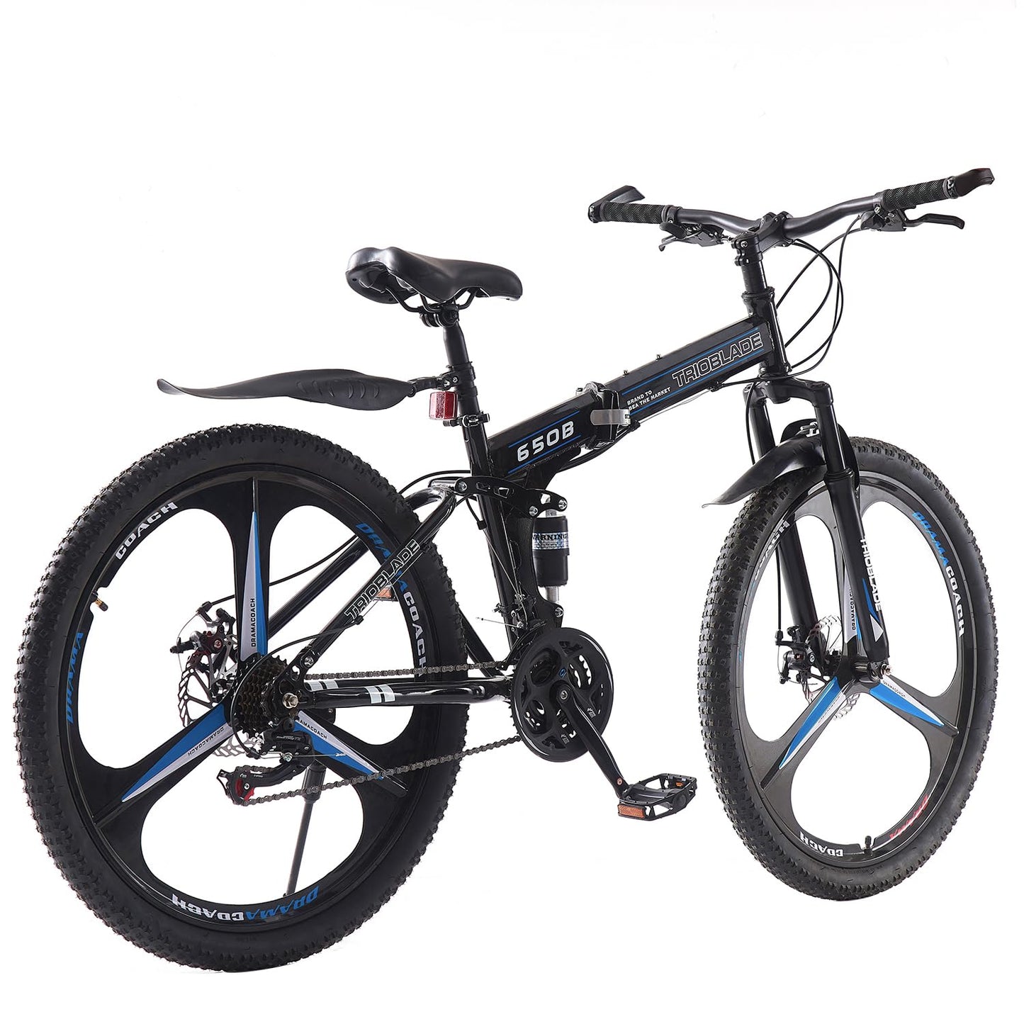 BSTSEL 27.5Inch Adult Folding Mountain Bike,Dual Suspension Mountain Bikes with 27.5 Inches 3-Spoke Wheel, Shimano 21 Speed Mens and Womens Foldable Mountain Bicycle (Black& Blue)