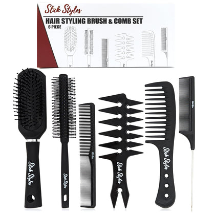 - Slick Styles Hair Brush and Hair Comb Set of 6 for Styling | Mens Hair Brush Set -