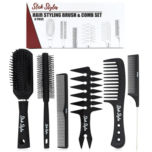 - Slick Styles Hair Brush and Hair Comb Set of 6 for Styling | Mens Hair Brush Set -