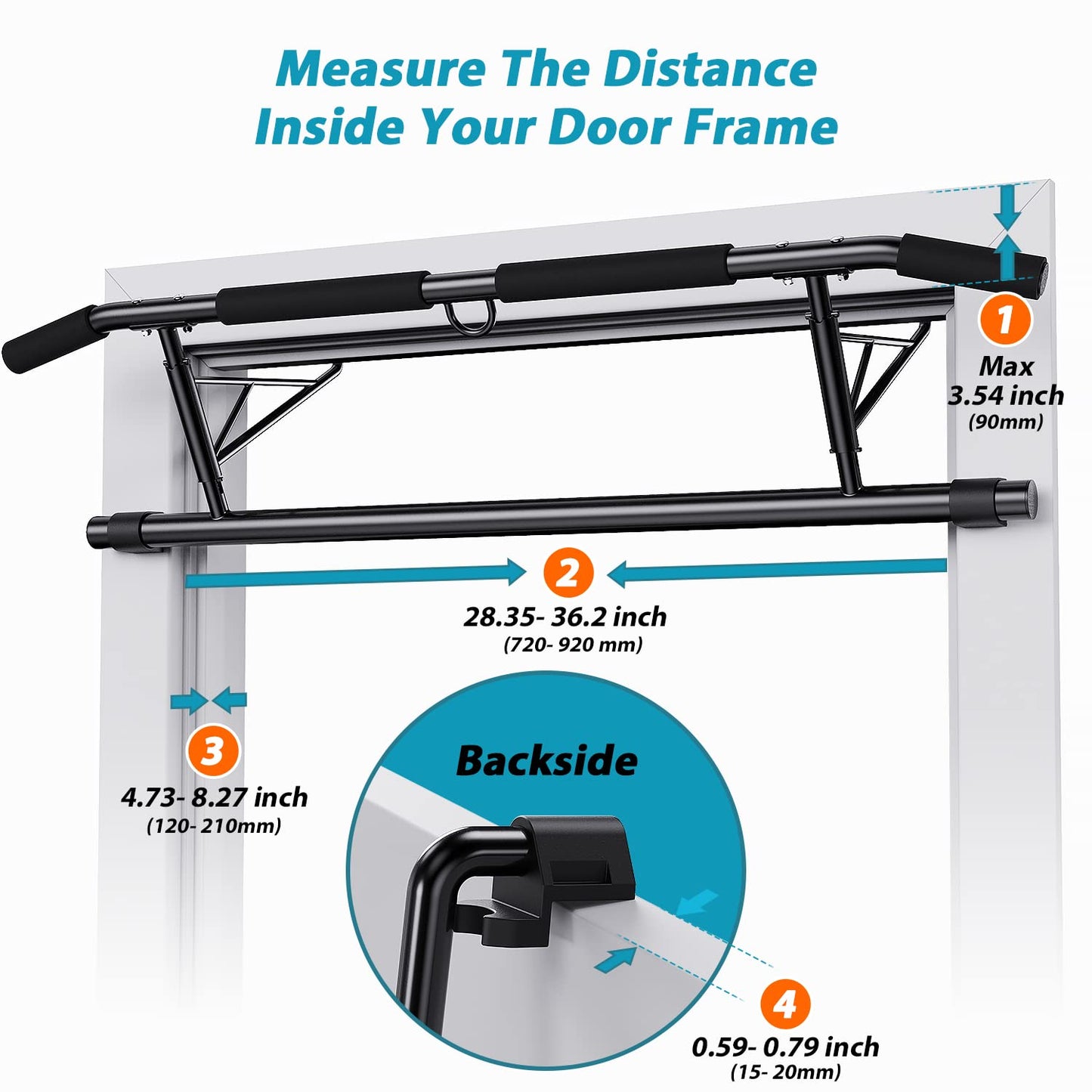 - JX FITNESS Door Frame Pull up Bar | Doorway Chin up Bar | Padded Handles | Foldable -