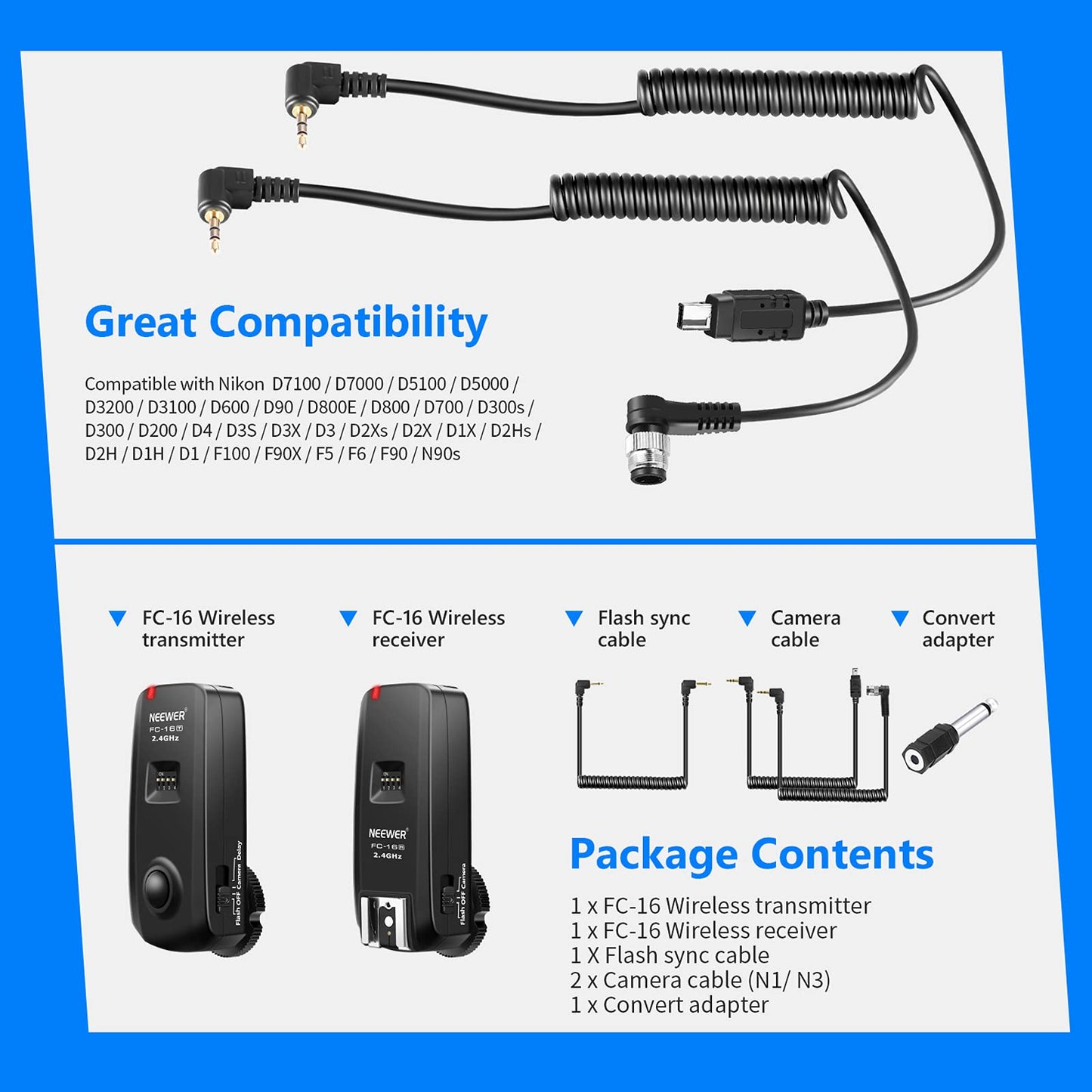 - Neewer FC-16 Multi-Channel 2.4GHz | 3-IN-1 Wireless Flash/Studio Flash Trigger with Remote Shutter -