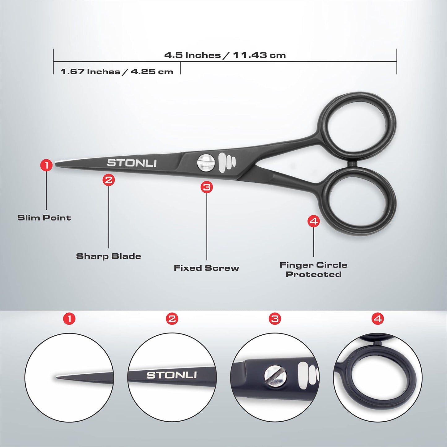 - STONLI 4.5 inches Beard and Moustache Scissors | Nose Hair Trimming Stainless Steel Scissors -