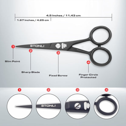 - STONLI 4.5 inches Beard and Moustache Scissors | Nose Hair Trimming Stainless Steel Scissors -