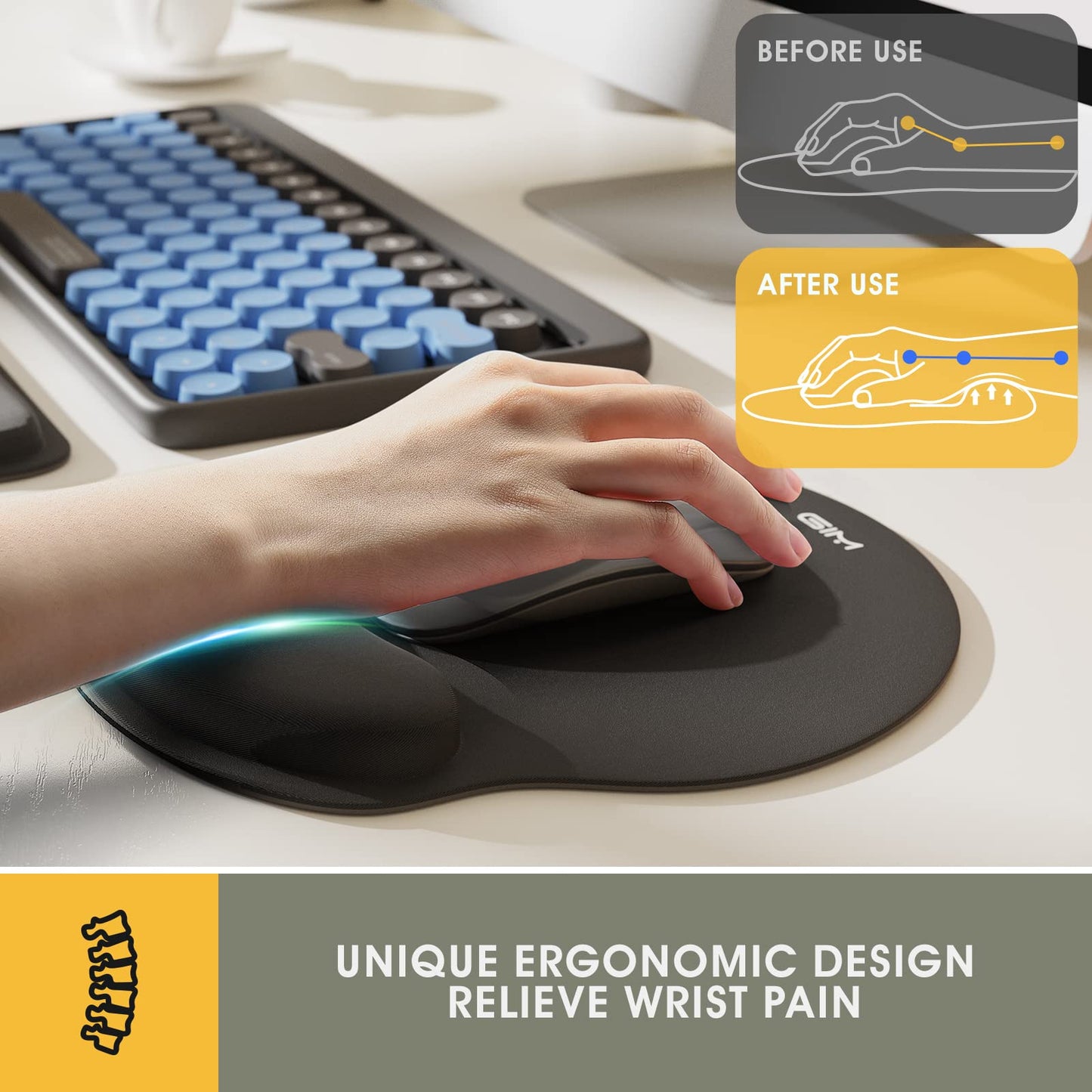 - GIM Keyboard Wrist Rest Mouse Mat Set | Ergonomic Keyboard Wrist Support Memory Foam Mouse Mat | Wrist Cushion Support -