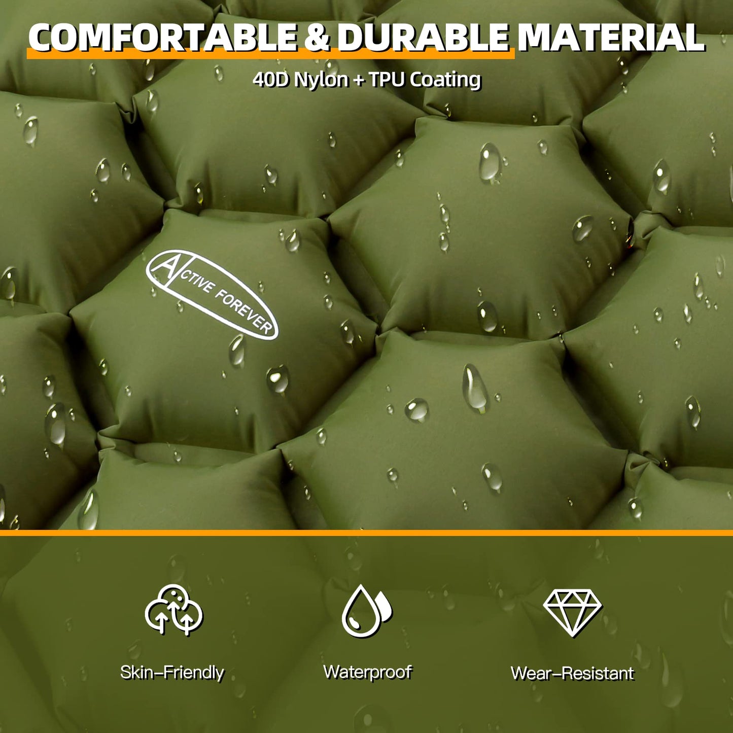 ACTIVE FOREVER Inflatable Camping Mat, Ultralight Sleeping Mat with Pillow and 20L Pump Sack, Waterproof Air Mattress Single Pad Bed for Outdoor Backpacking Hiking Beach, Army green