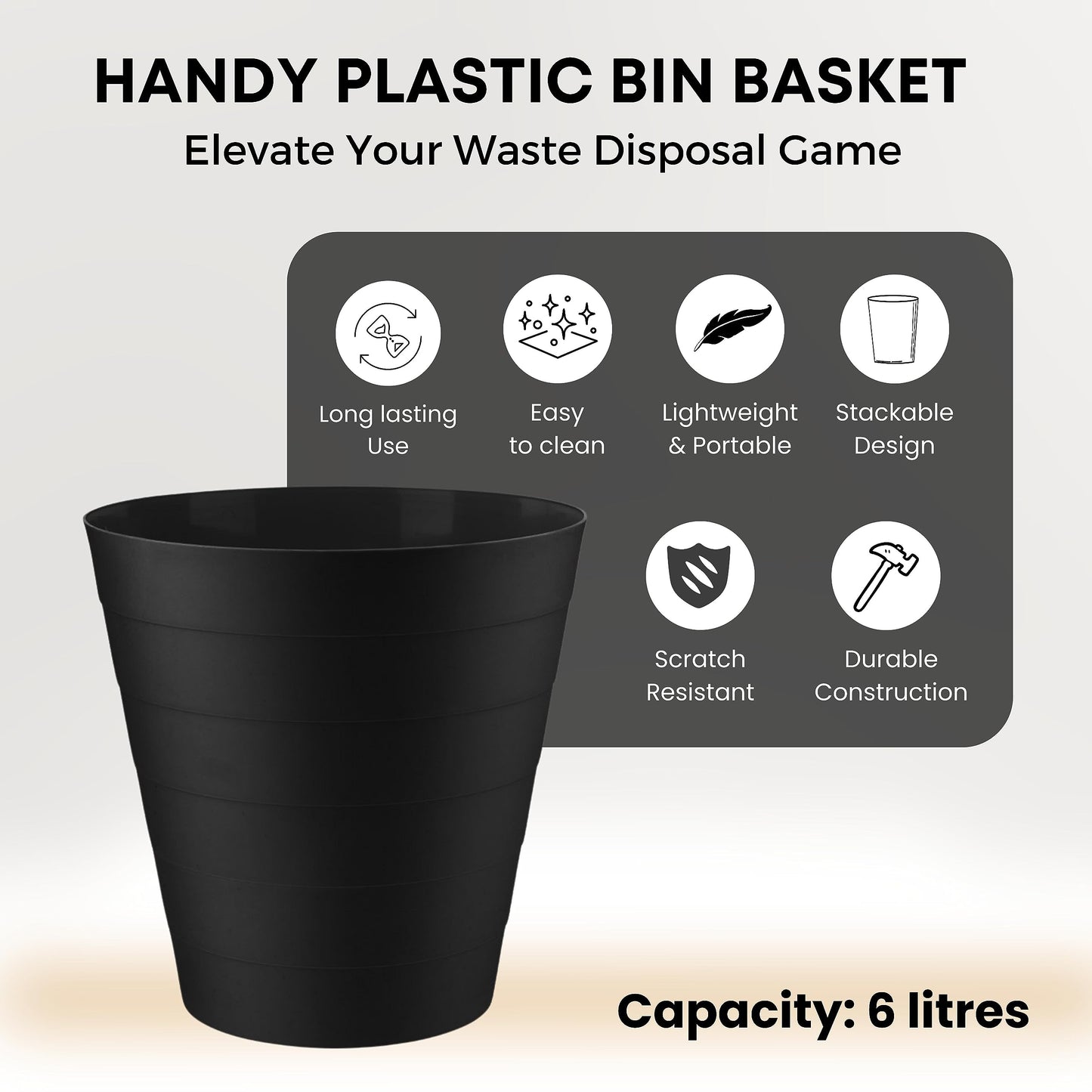 - Homeshopa Plastic Waste Paper Bin | 6L | Round Waste Basket Trash Can | Lightweight Rubbish Bin -