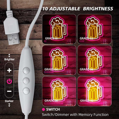 - Eufrozy Beer Neon Sign Light | Dimmable LED Neon Light Signs | Acrylic Board | USB Powered Wall Light -