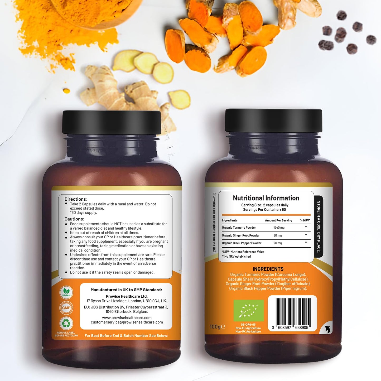 - Organic Turmeric Capsules High Strength 1440mg | 120 Capsules with Black Pepper, Ginger & Active Ingredient Curcumin -