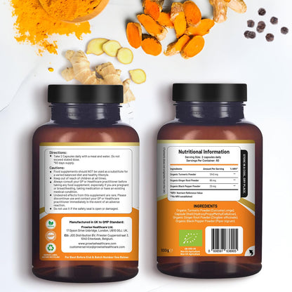 - Organic Turmeric Capsules High Strength 1440mg | 120 Capsules with Black Pepper, Ginger & Active Ingredient Curcumin -