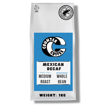 Counter Coffee | Mexican Decaf Whole Beans | Chemical-Free Decaffeinated | 100% Arabica Beans Medium Roasted | Rainforest Alliance Certified | Perfect for Afternoons | 1KG Whole Bean