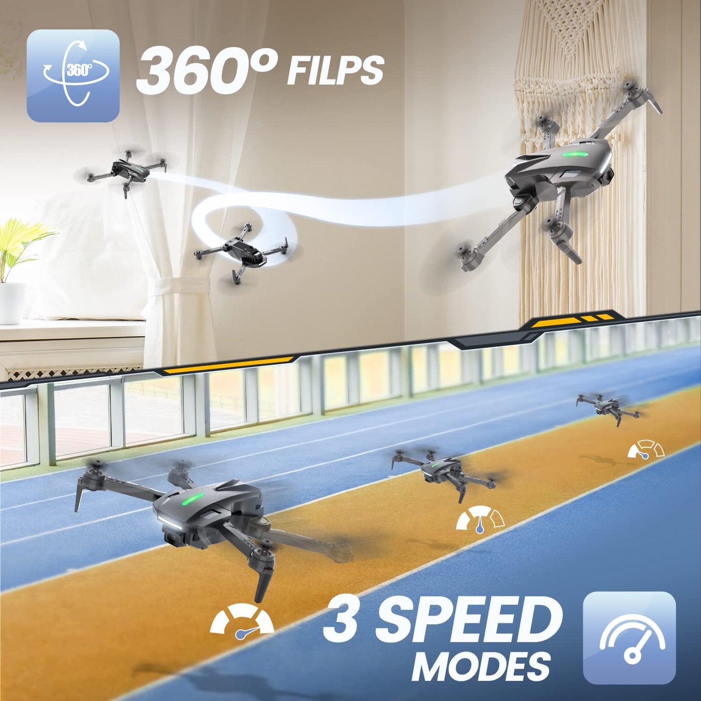 DEERC D70 Mini Drone for Kids Adults with Camera, 720P HD FPV Foldable RC Quadcopter for Boys Girls with Headless Mode, Tap Fly, 360° Flips, Voice and Gesture Control, 2 Modular Batteries