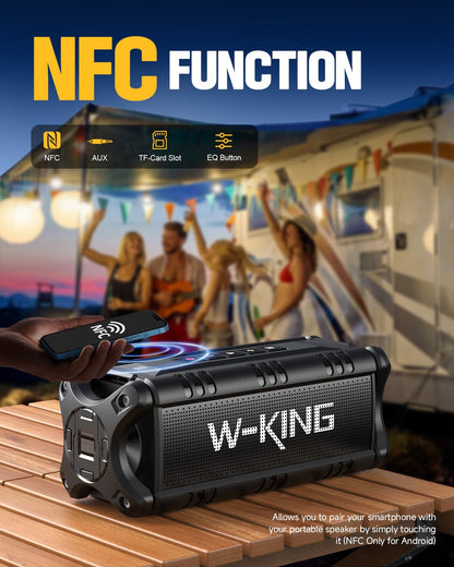 Bluetooth Speaker, W-KING 90W Peak 50W RMS Speakers Wireless Bluetooth 5.0 With Deep Bass,IPX6 Waterproof Loud Bluetooth Speaker 40H Playtime/Two Portable Speakers Pairing/TF Card/EQ/NFC Outdoor Party