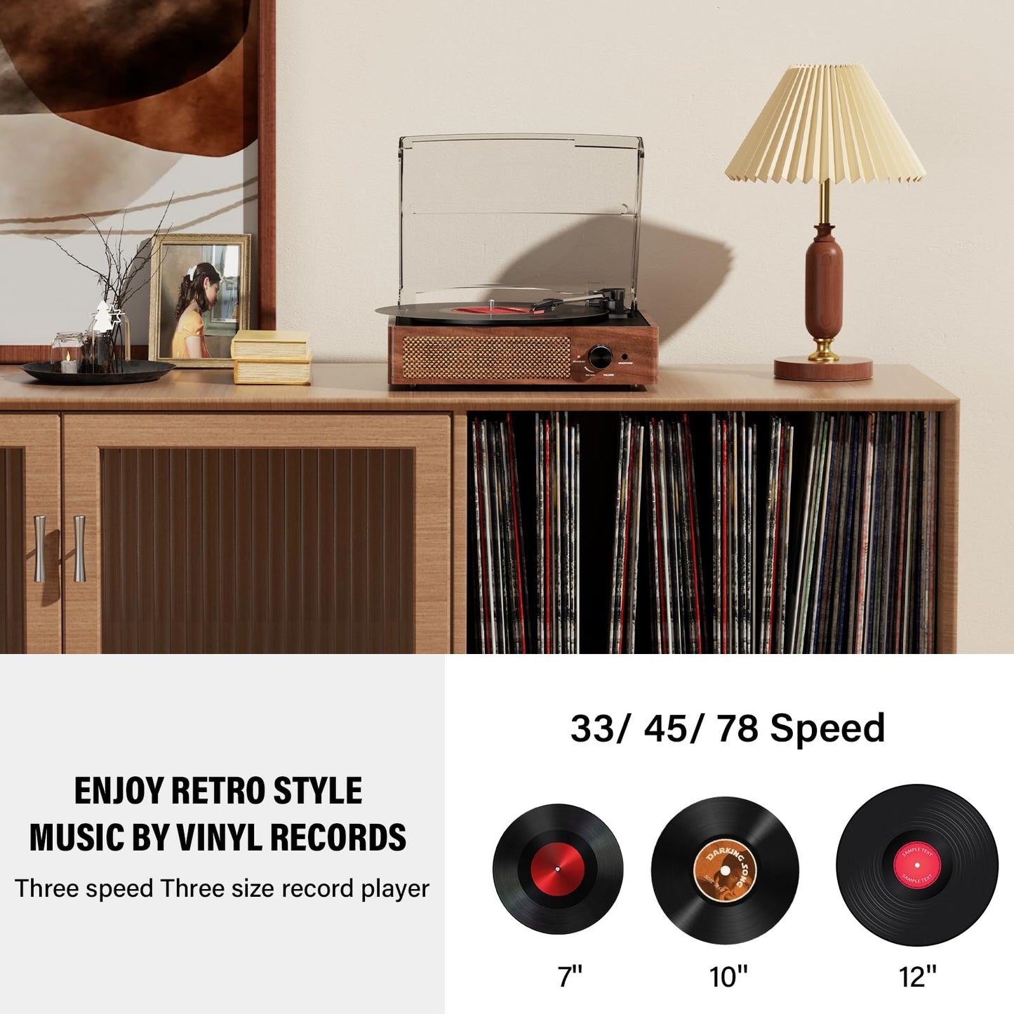 - Mersoco Bluetooth Record Player Belt-Driven 3-Speed Turntable -