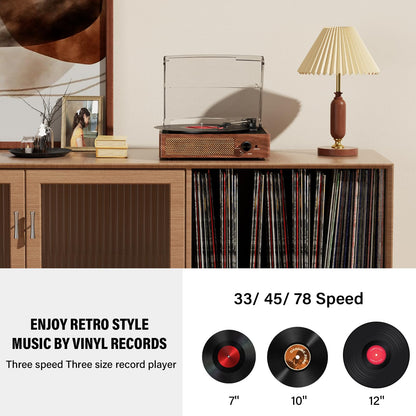 - Mersoco Bluetooth Record Player Belt-Driven 3-Speed Turntable -