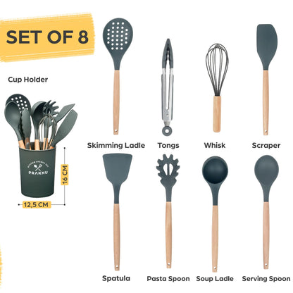 - Kitchen Utensils Set | 8 PCS Silicone Cooking Utensils Set with Heat Resistant | Nonstick Cookware Tongs Spatula Spoon Set -