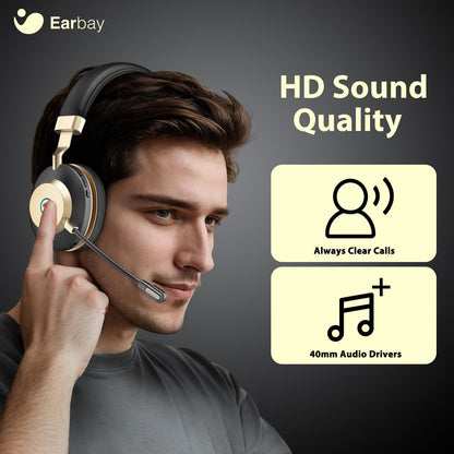 - Earbay Wireless Headset | Headphones with Microphone Noise Canceling | 45H Work Time | V5.3 Bluetooth Headset with Mic Mute & USB Dongle -