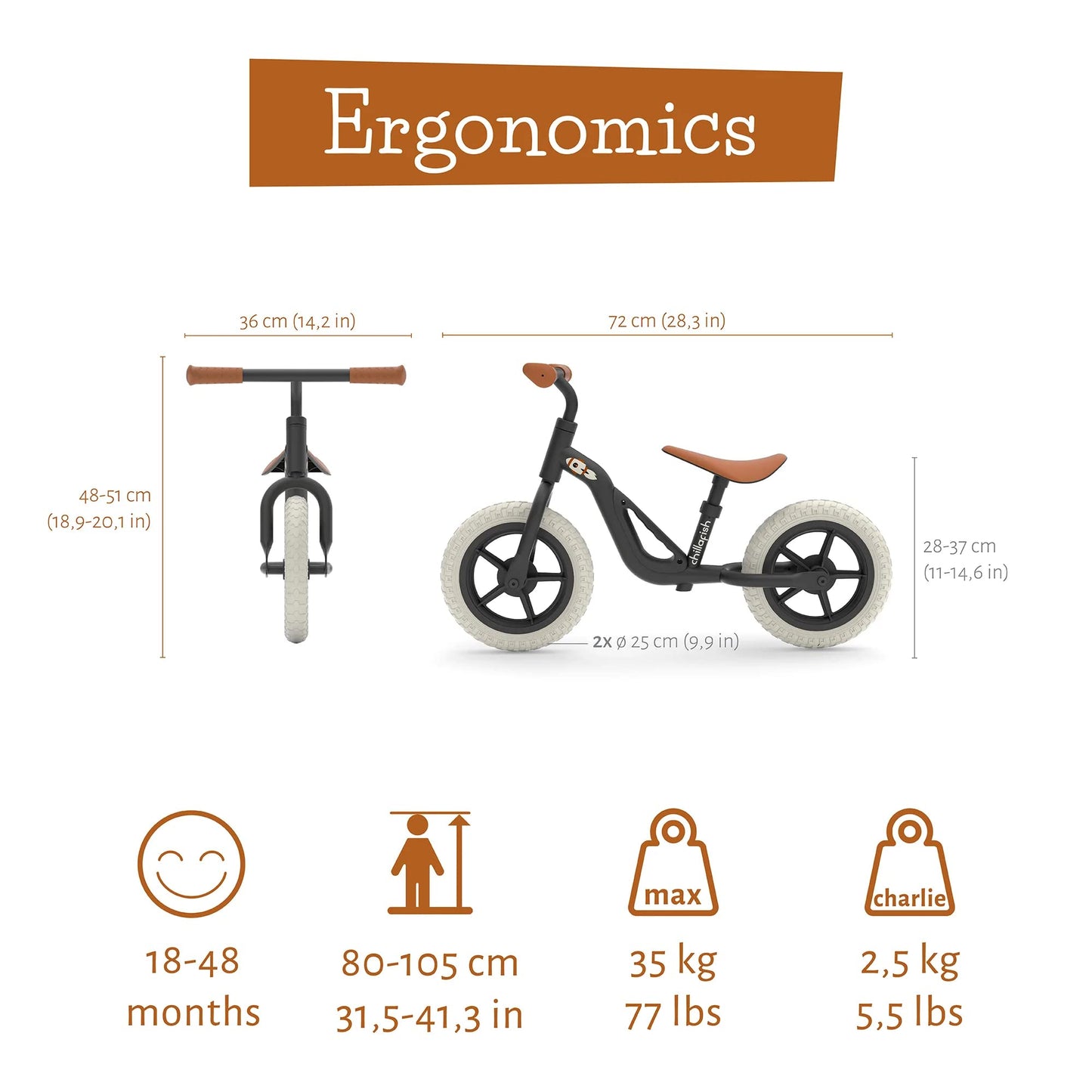 Chillafish Lightweight Kids' Balance Bike - Black | Adjustable Seat & Handlebar Balance Bike with Puncture-Proof Wheels, a Carry Handle & Custom Moulded Seat for Toddlers | Ages 18 Months to 4 Years