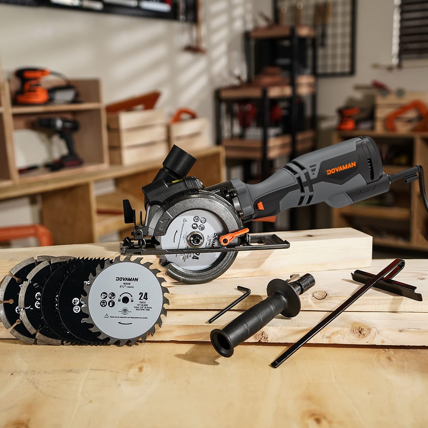 - DOVAMAN Circular Saw | 710W Mini Circular Saw with Laser | 3500rpm | Metal Auxiliary Handle | Cutting Depth 43mm (90°) | 29mm (45°) | 6 Saw Blades -
