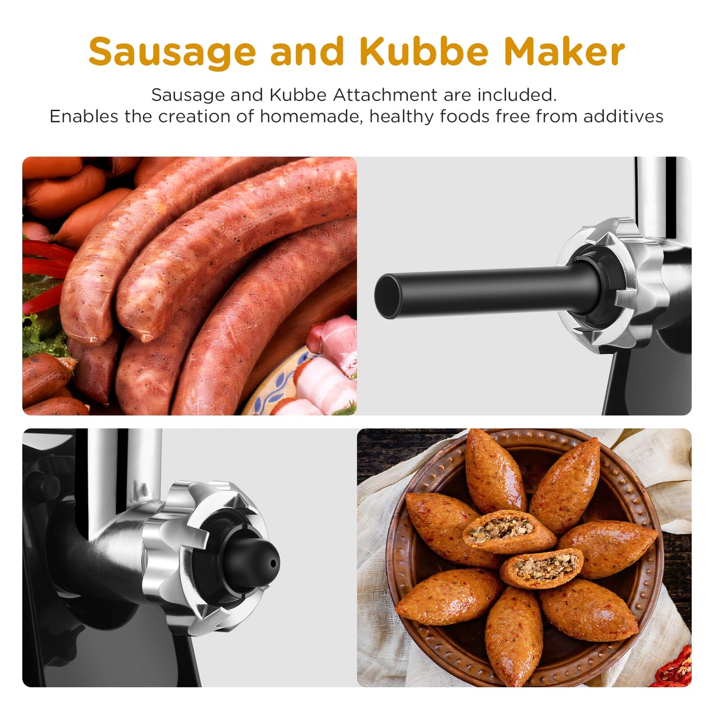 AAOBOSI 3000W Electric Meat Grinder, Electric Meat Mincer Machine with 2 Stainless Steel Blades & 4 Grinding Plates, Sausage Maker & Kibbe Kit for Home Use & Commercial Using