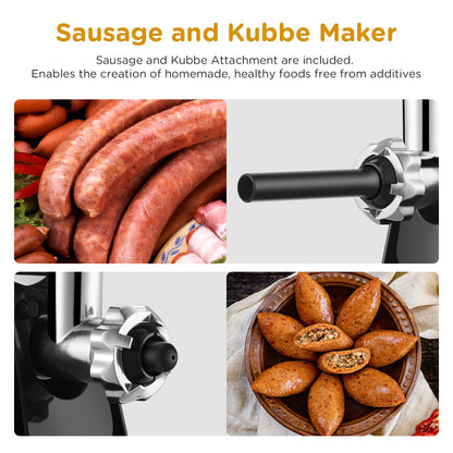 AAOBOSI 3000W Electric Meat Grinder, Electric Meat Mincer Machine with 2 Stainless Steel Blades & 4 Grinding Plates, Sausage Maker & Kibbe Kit for Home Use & Commercial Using