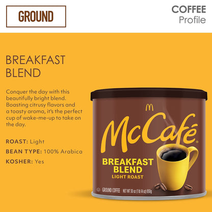 - McDonalds McCafe Breakfast Blend Light Roast Ground Coffee 850g -