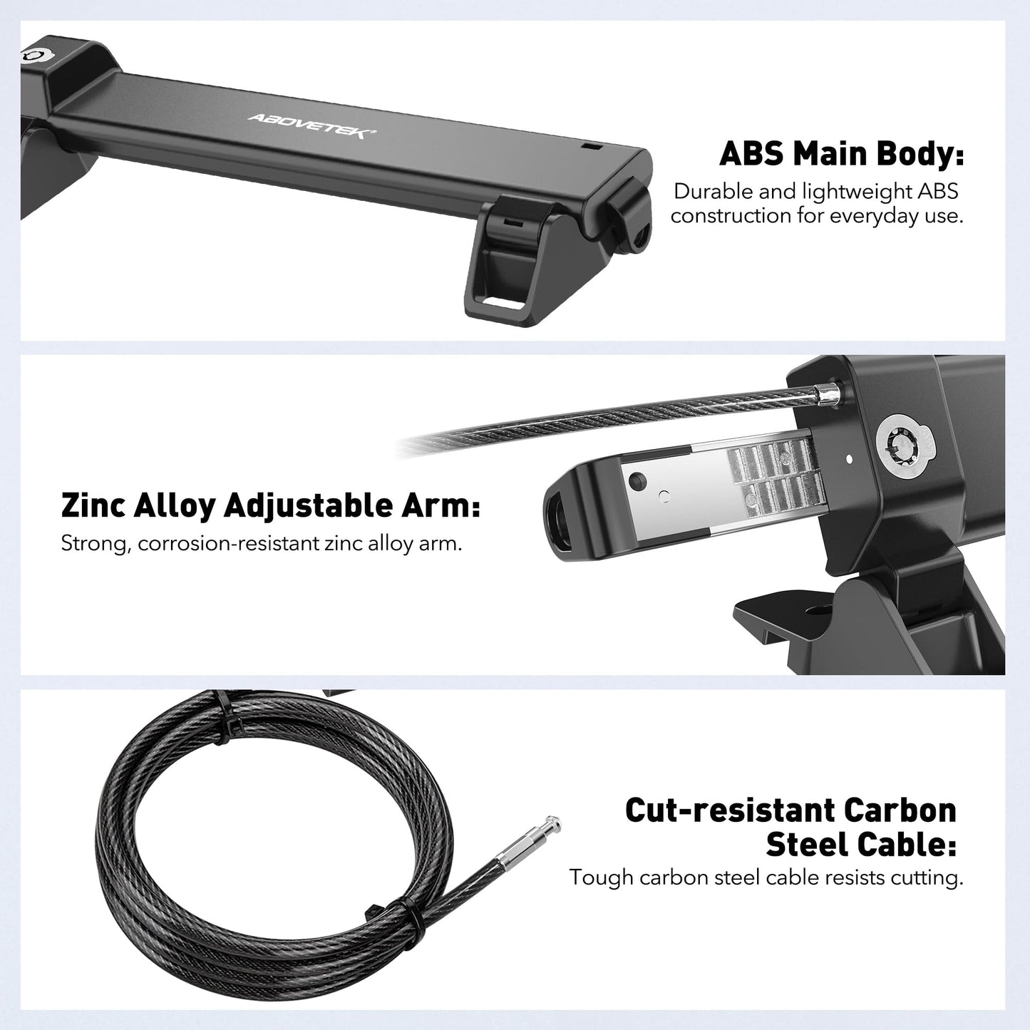 AboveTEK Laptop Security Locks with 2m Keyed Cable - Anti-Theft Locking Station, Adjustable Width 28.2-39.8cm, Desktop Fixed or Portable Mounting Option, Fits 12"-16" MacBook/Notebooks