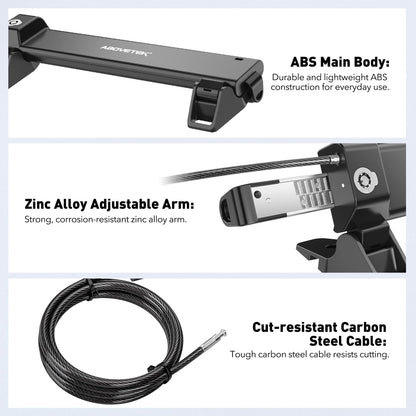 AboveTEK Laptop Security Locks with 2m Keyed Cable - Anti-Theft Locking Station, Adjustable Width 28.2-39.8cm, Desktop Fixed or Portable Mounting Option, Fits 12"-16" MacBook/Notebooks