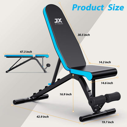 - JX FITNESS Adjustable Weight Bench | Incline Decline | Flat Workout Bench -