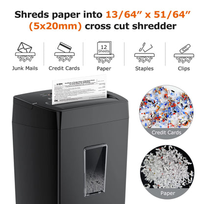 Bonsaii 12-Sheet Cross Cut Paper Shredder, Home Heavy Duty Shredder, 5-Minute Continuous Shredding, Shreds Credit Cards, Mails & Staples, 21L Bin with Transparent Window, High Security P-4 (C275-A)