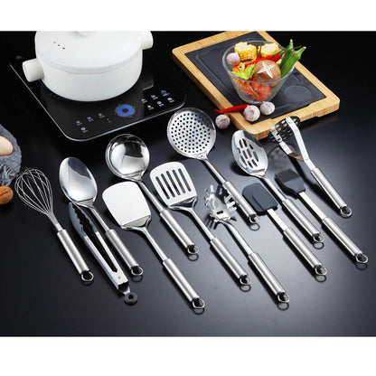 Berglander Stainless Steel Kitchen Utensil 12 Piece with 1 Stand, Cooking Spoon, Kitchen Tools Cooking Utensil with Holder. (13 Pieces)