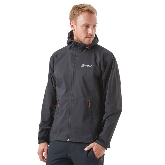 Berghaus Men's Stormcloud Waterproof Jacket with AQ™2 Fabric and Fully Adjustable Hood, Packable Rain Jacket, Black, M