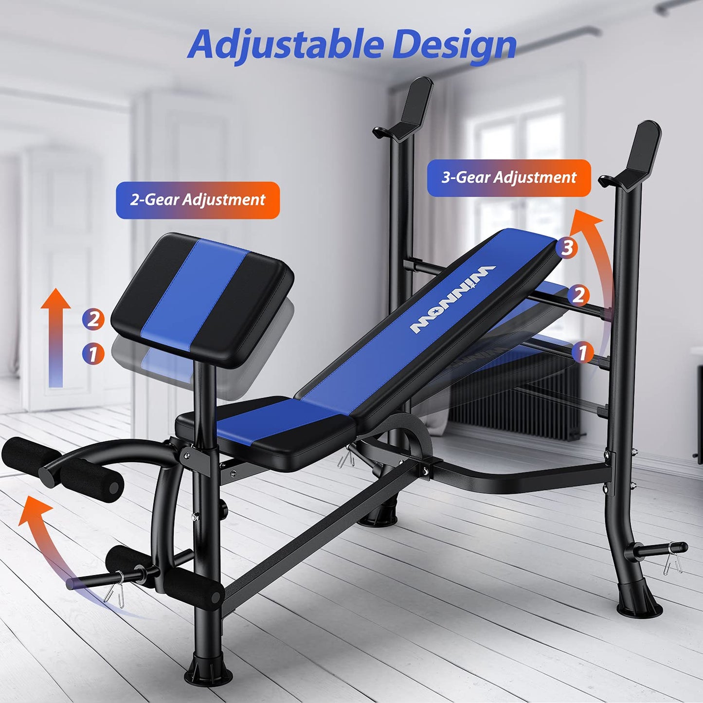 - WINNOW Adjustable Weight Bench with Leg Extension and Preacher Curl.