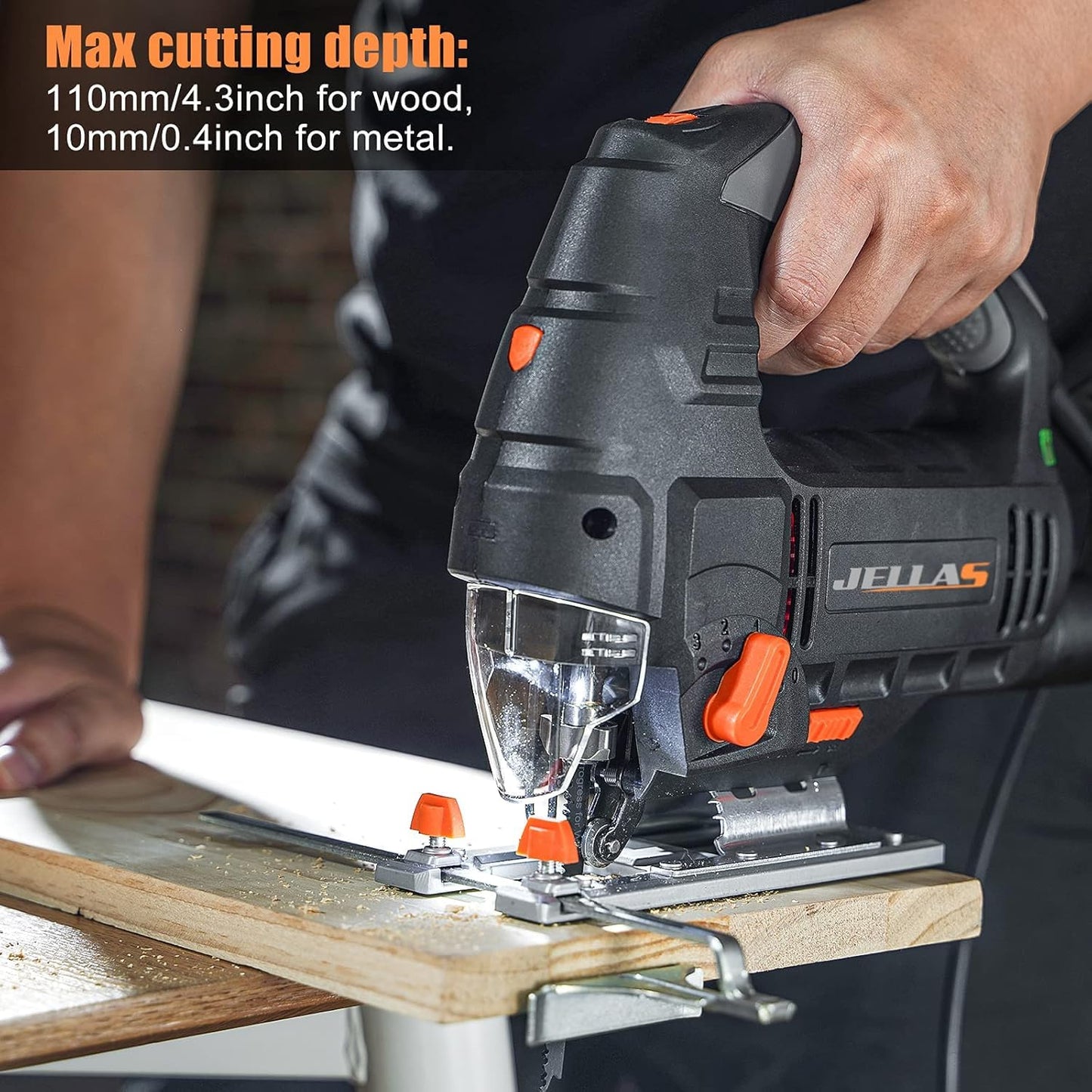 - Jig Saw | Jellas 800W 3000 SPM Electric Jigsaw tool with 10 Piece T-Shank Blades | LED Light, 6 Variable Speed | 4 Orbital Sets | 0°-45° Bevel Cutting -