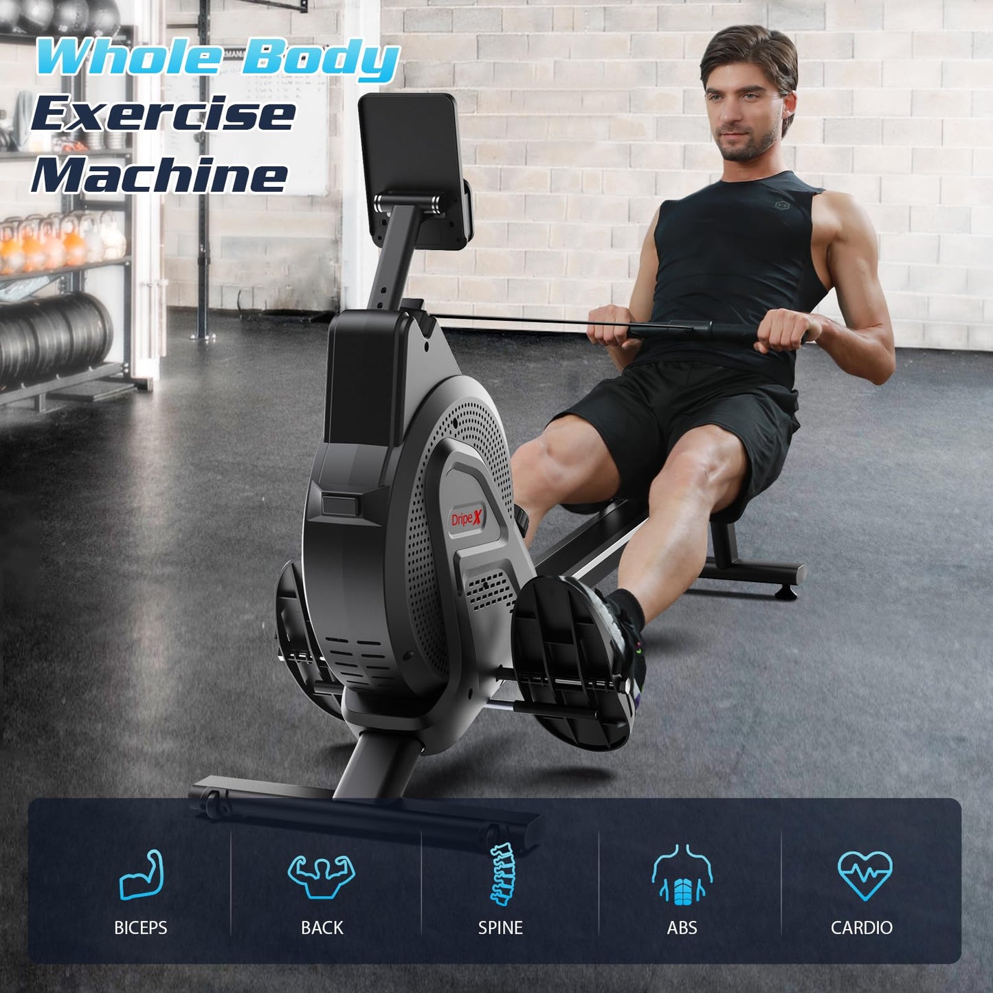 - Dripex Magnetic Rowing Machine for Home Use Rower Machine for Home Gym | Cardio Training Rower with Aluminum Slide Rail | 16 Adjustable Resistance & LCD Monitor -