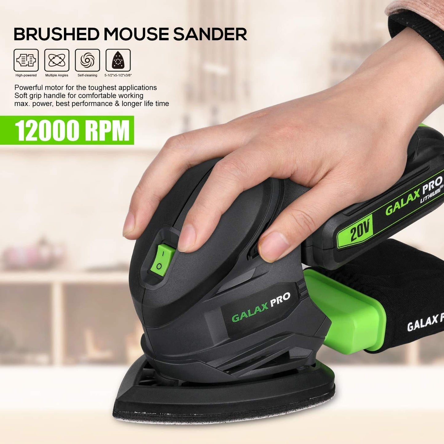 - GALAX PRO Cordless Sander 20V | Detail Sanders | 20Pcs Sandpapers | 12000 RPM Sanders with Dust Collection System for Tight Spaces -