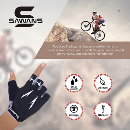 Cycling Gloves Half Finger Mountain Road Bike Cycle Gloves Anti Slip Shock Absorbing Padded Breathable MTB Bicycle Biking Gloves Sports Men Women (Black, L)