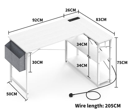 - Yornoli L Shaped Computer Desk with Power Outlet, 118CM Corner Office Desk for Small Spaces with Storage Shelves, Study Work Writing Table for Home Office Bedroom, Snow White