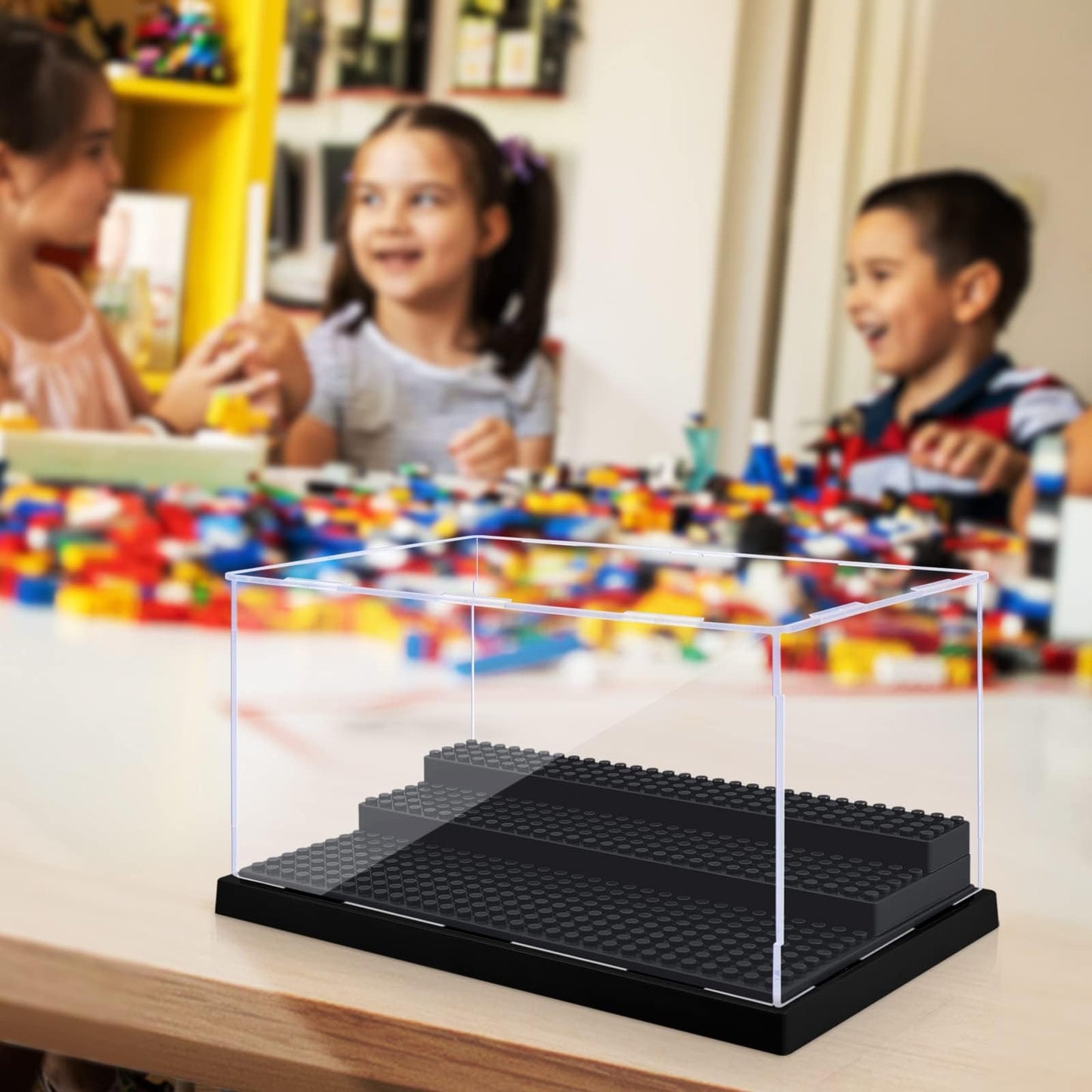 - Mlikero Minifigure Display Case | Clear Dustproof Display Storage Box with 3 Movable Steps -