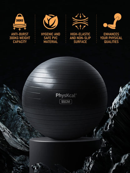 - PhysKcal Gym Ball | 55cm Black Exercise Swiss Ball -