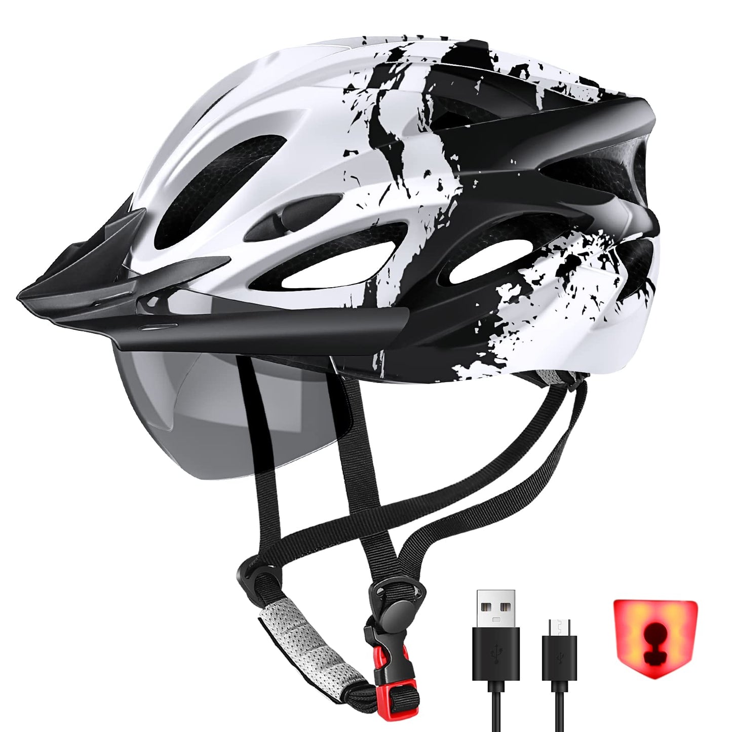 - RaMokey Bike Helmet | Lightweight Cycle Helmet | LED Light Magnetic Goggle Sun Visor -