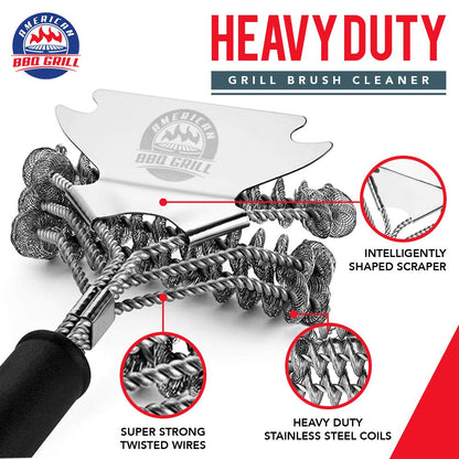 American BBQ Grill Cleaning Brush - Premium Barbecue Cleaner and Scraper Accessories - Best and Safe Grate Kit - Suitable For All Grilling Tools Including Gas, Charcoal - 10 Year Warranty