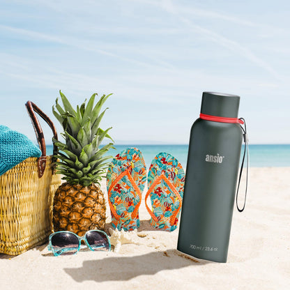 ANSIO Water Bottle,Vacuum Flask & Stainless Steel Water Bottle Double Walled Insulated Drinks Bottle Hot & Cold BPA Free Outdoor Sports Camping Hiking Cycling (700 ML, Dark Green)