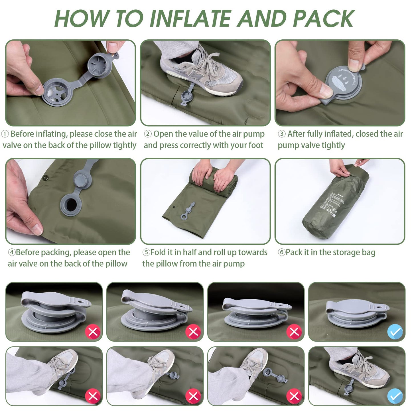 Arlierss Inflating Camping Mat, Ultralight Sleeping Pad with Pillow 12cm Waterproof Self Inflating Mattress Built-in Pump for Outdoor Backpacking Hiking Travelling